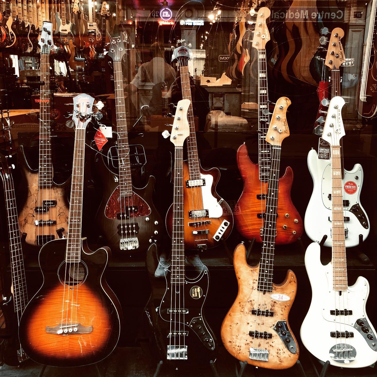 Vitrine du jour, matos de ouf ! Sandberg, Bacchus, Fender, Hofner, Lakland, Ibanez, Sire x MarcusMiller  #sandbergbass #bacchusbass #fenderbass #hofnerbass #laklandbass #siremarcusmiller #ibanezbass